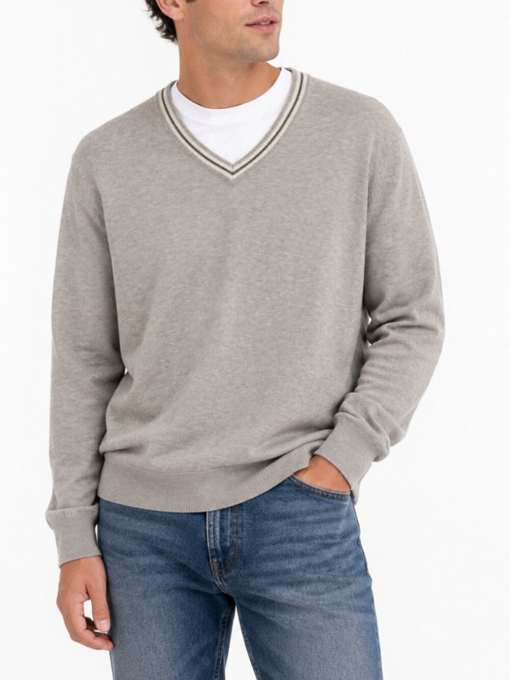 J.McLaughlin Keene Cotton Cashmere V-Neck Pullover Sweater Size XL